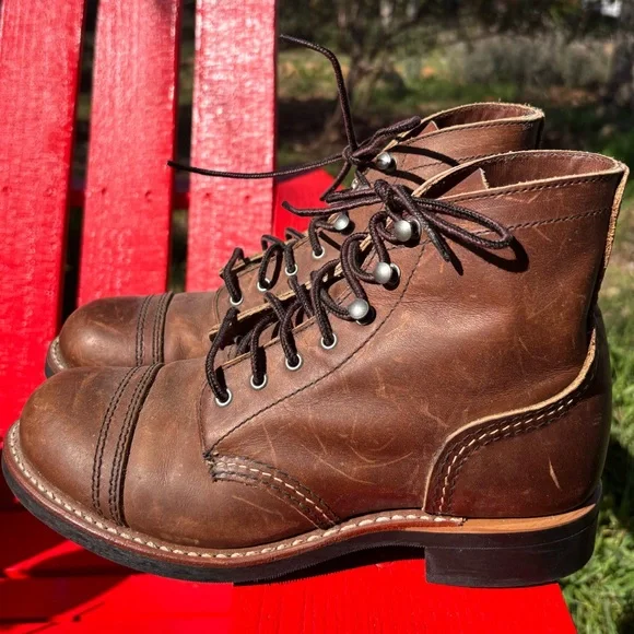 Red Wing Shoes Brown Leather Lace-Up Work Boots - Picture 3 of 6